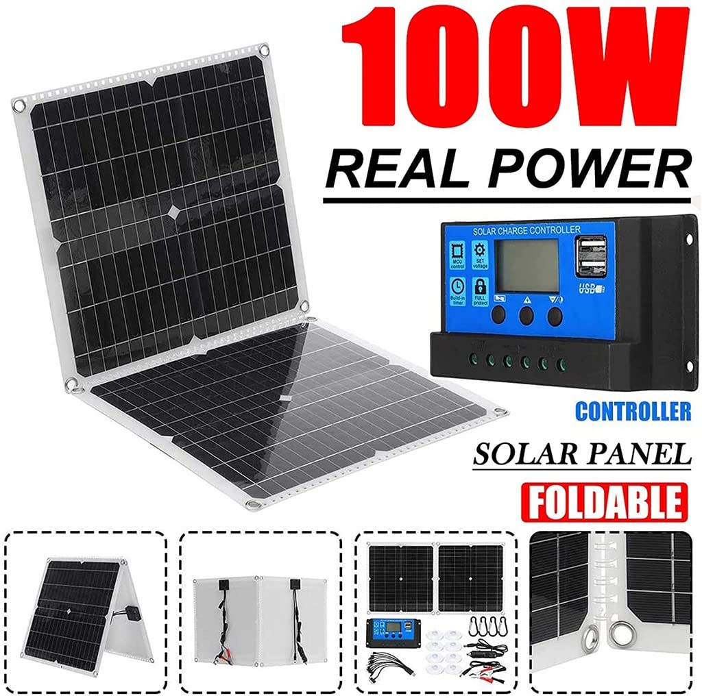 Kit De Panel Solar De 100 W, Totalmente Plegable, 18 V Con Celdas Controladoras, Carga De Batería Para Teléfono, Coche, RV, Barco, Cargador De Energía Real Solar