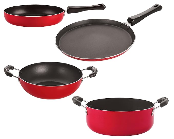 Nirlon Aluminium Non Stick Kitchen Utensil for Cooking Pots and Pan Set of 4 Pieces (FT13_FP10_KD12_CS24)