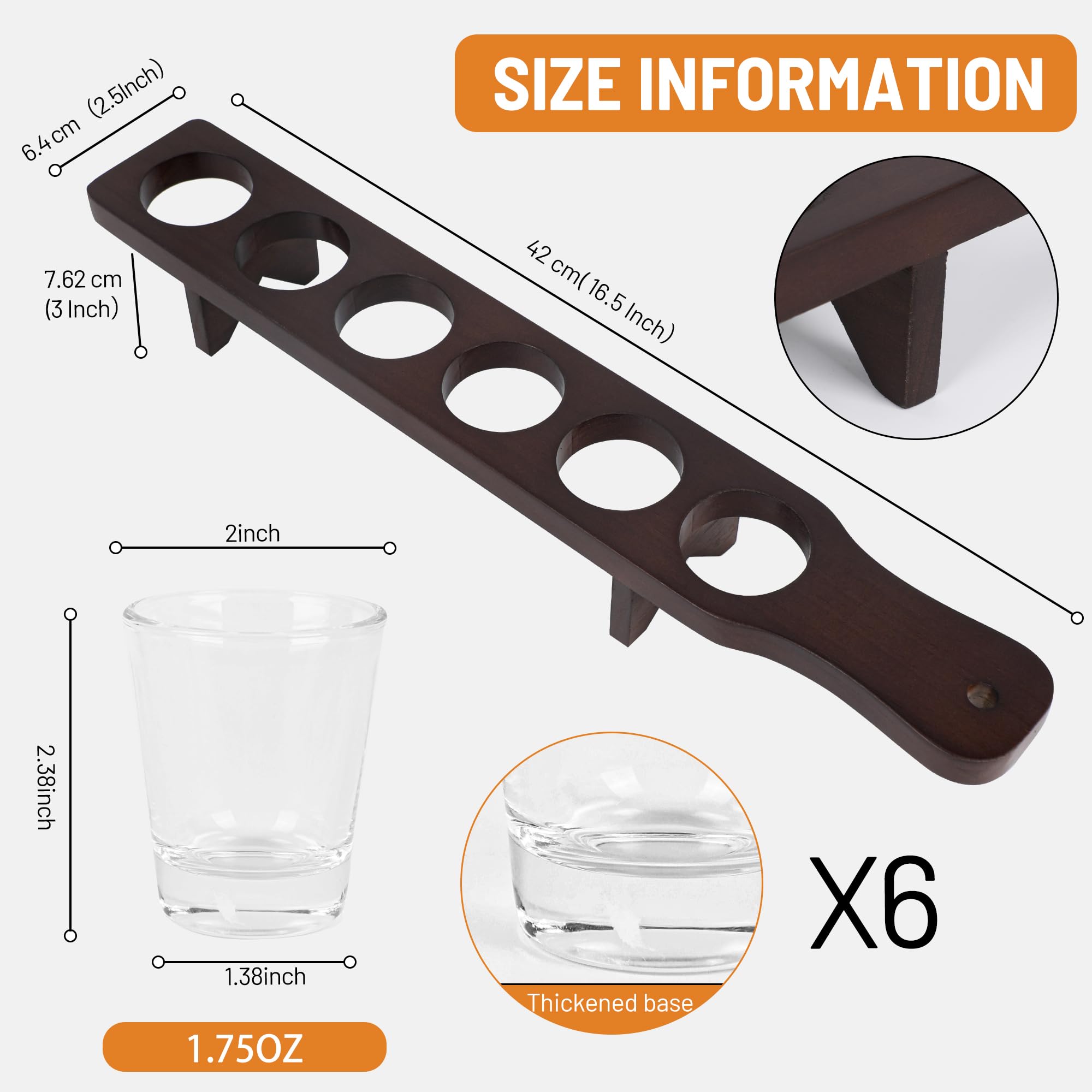 Il set di bicchieri da shot contiene 6 bicchieri da tequila e un vassoio da portata per sfusi, set trasparente per feste, bar, club, cocktail (noce scuro)