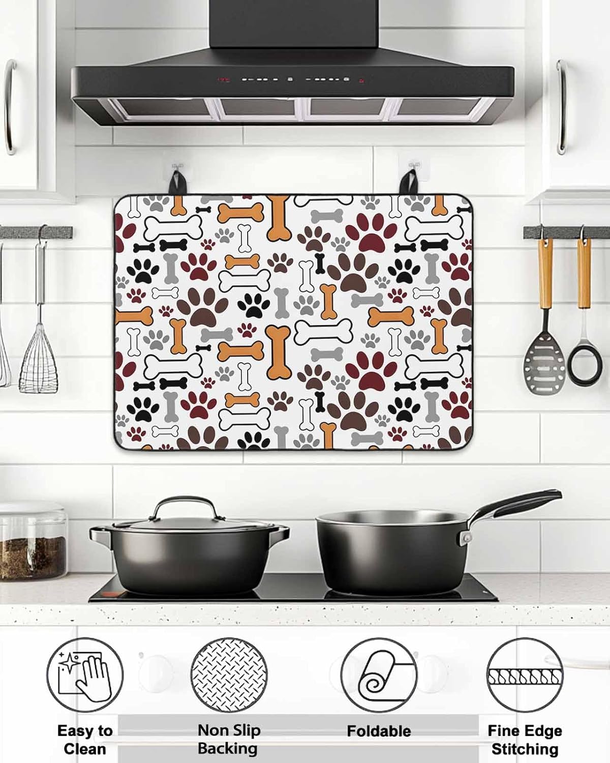 Dog Claws Bones Stove Cover for Electric Stove, Cartoon Animal Cute Stove Top Cover for Glass Top, Heat Insulation Rubber Mat Foldable Cooktop Top Protector, 24"x21"