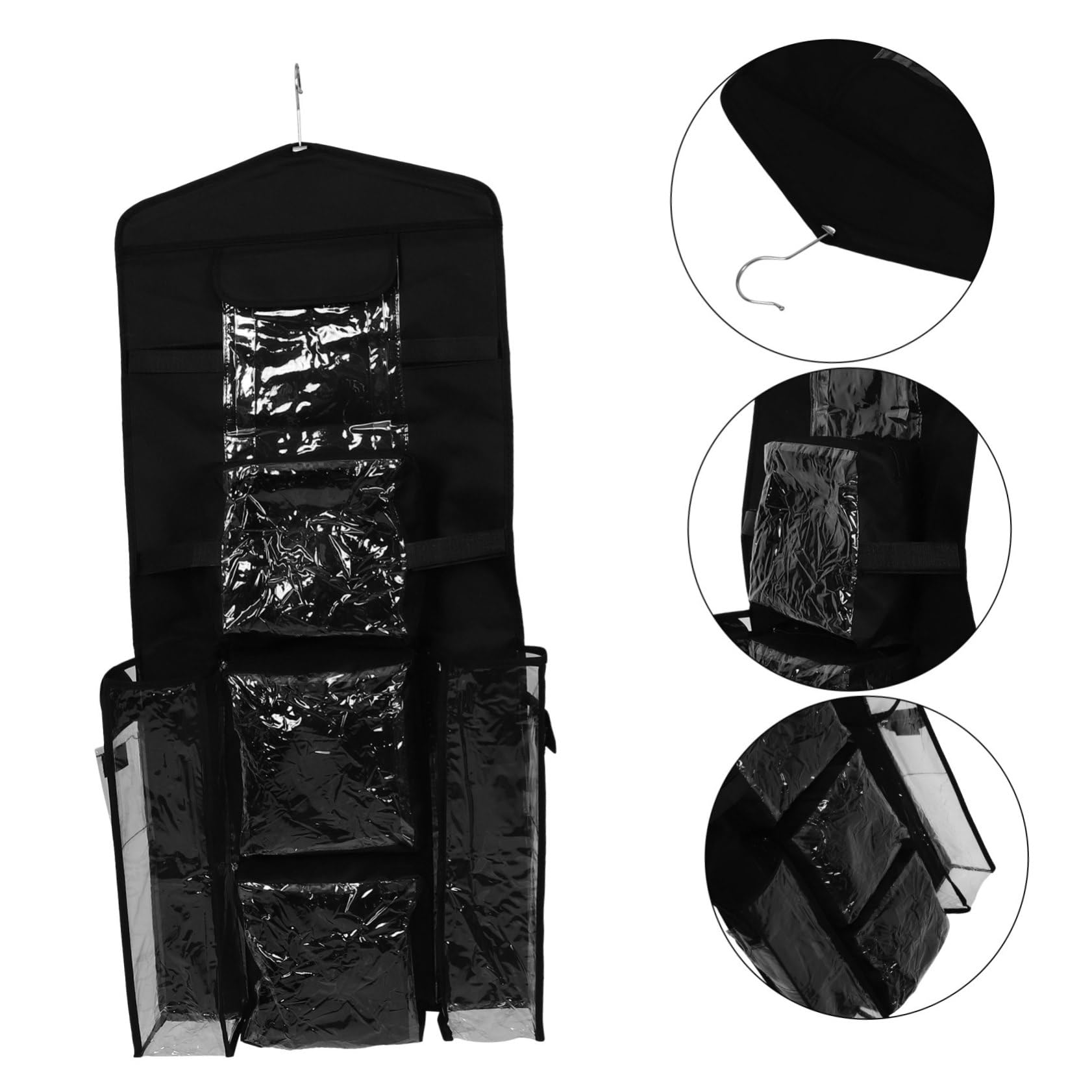 Hängender Geschenkpapier Organizer mit Haken, Schwarz, Polyester | Tür oder Schrank, Langlebige Kunststoff Details, Schlankes Minimalistisches Design