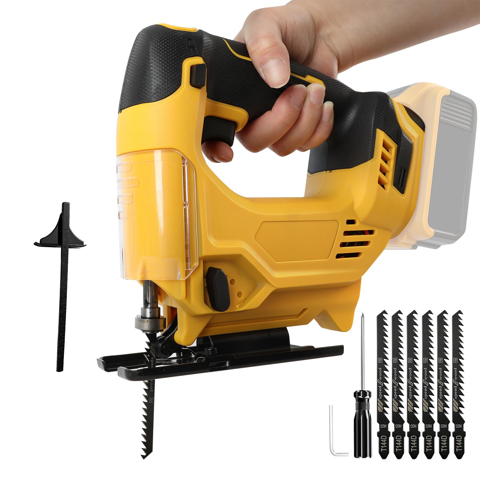 Cordless Jigsaw Compatible with Dewalt 18V 20V Battery, 3500RPM Brushless Electric Jigsaw with 4 Orbital Action, ± 45° Bevel Cutting Angle, 6pcs Blades for Wood Metal Cutting