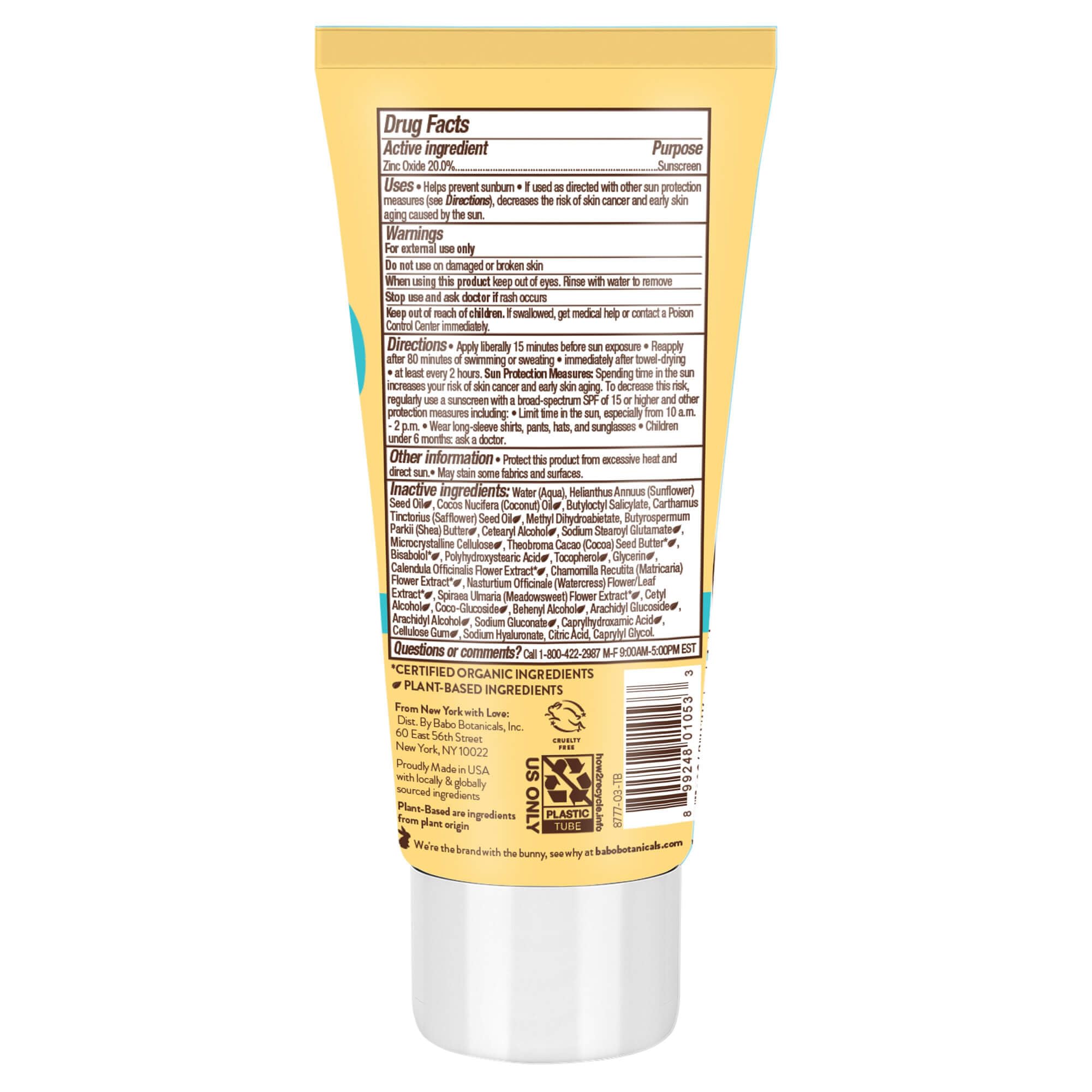 Babo Botanicals Sheer Mineral Sunscreen Lozione SPF 50 for Unisex 3 oz Sunscreen