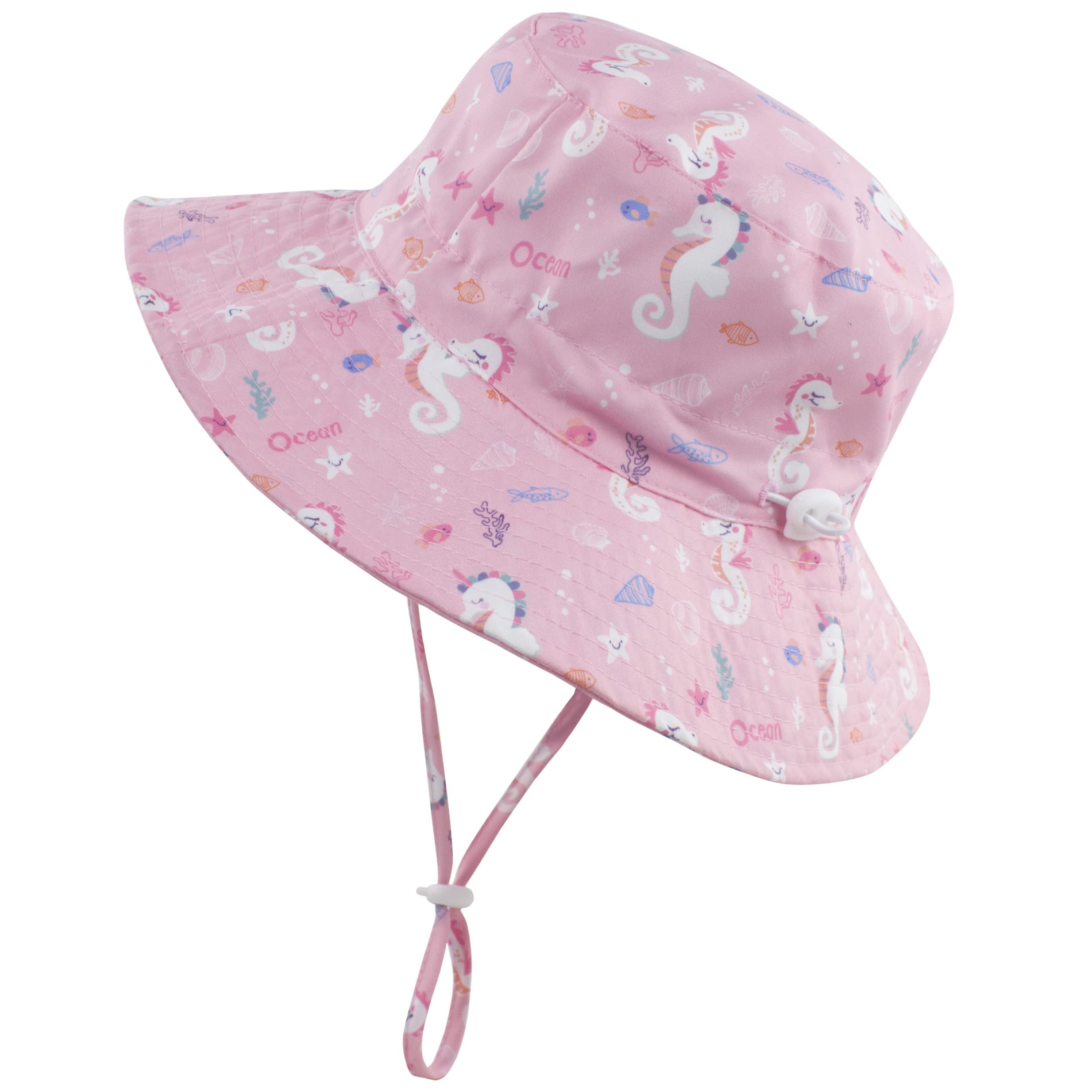 Muryobao Toddler Child Kids Baby Sun Hat UPF 50+ UV Protection Wide Brim Bucket Hats Outdoor Summer Beach Cap for Baby Girl Boy Pink Seahorse 2-6 Years