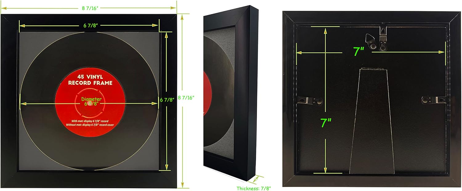 2 Pack, 45 Single 6 7/8" Vinyl Record Frame, Display 45 rpm Vinyl Record with Mat or 7" 45 rpm Vinyl Sleeve Art without mat, Wall & Tabletop Display