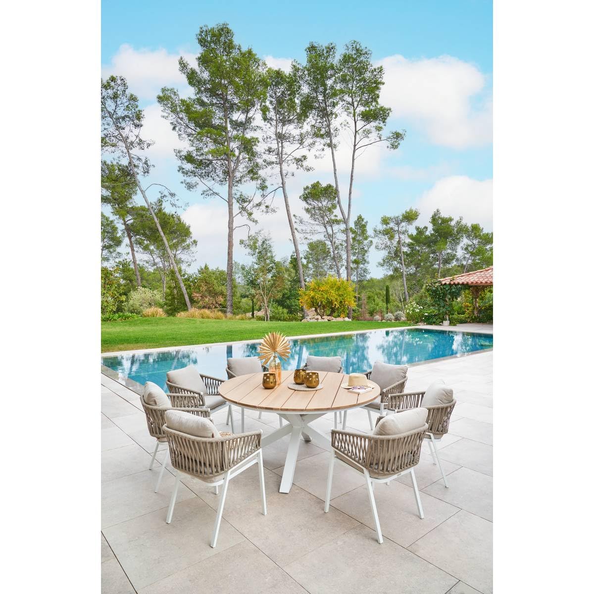 Hespéride - Lot de 2 Fauteuils de Jardin Oriengo Taupe et Blanc Anti-Rouille Tissu Déperlant Coussins Déhoussables Mobilier pour Terrasse Balcon