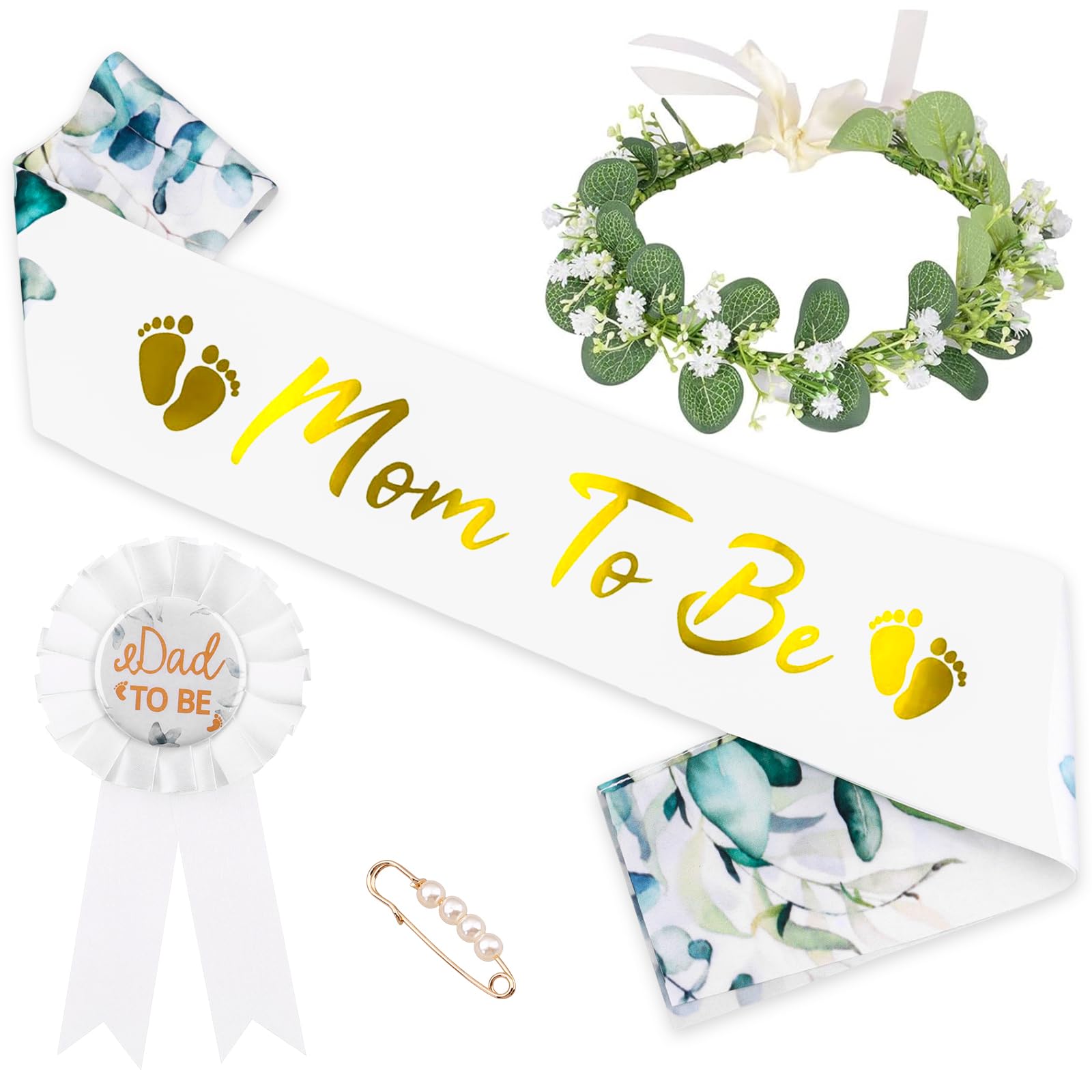 4Pcs Set Baby Shower Decoration Baby Shower Sash Sage Green Baby Party Mom to Be Sash Daddy to
