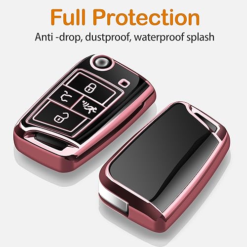 Miniatura 3 de Sindeda Funda para llavero Volkswagen con llavero de protección completa suave compatible con VW Tiguan Golf Jetta Polo Atlas Skoda (rosa)