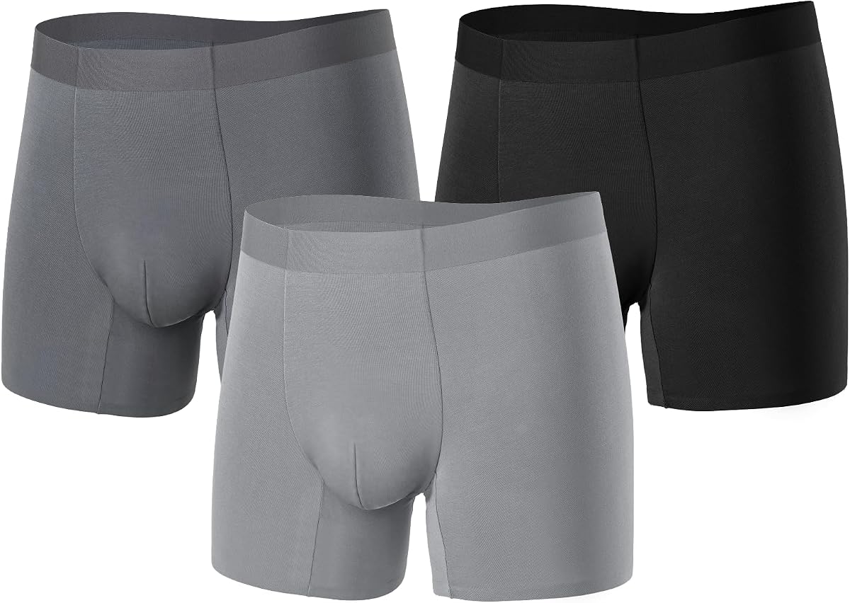 TRENDOUX Men's 60S Modal Ultra ComfortSoft Boxer Briefs 3 Pack, No-Ride-Up, No-Chafing, Moisture Wicking Underwear for Men