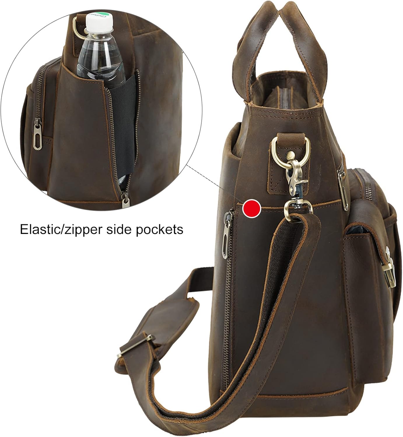 TIDING Full Grain Leather Messenger Shoulder Bag for Men Vintage Crossbody Bag Work Business Travel Handbag fits 11" Tablet - Image 4