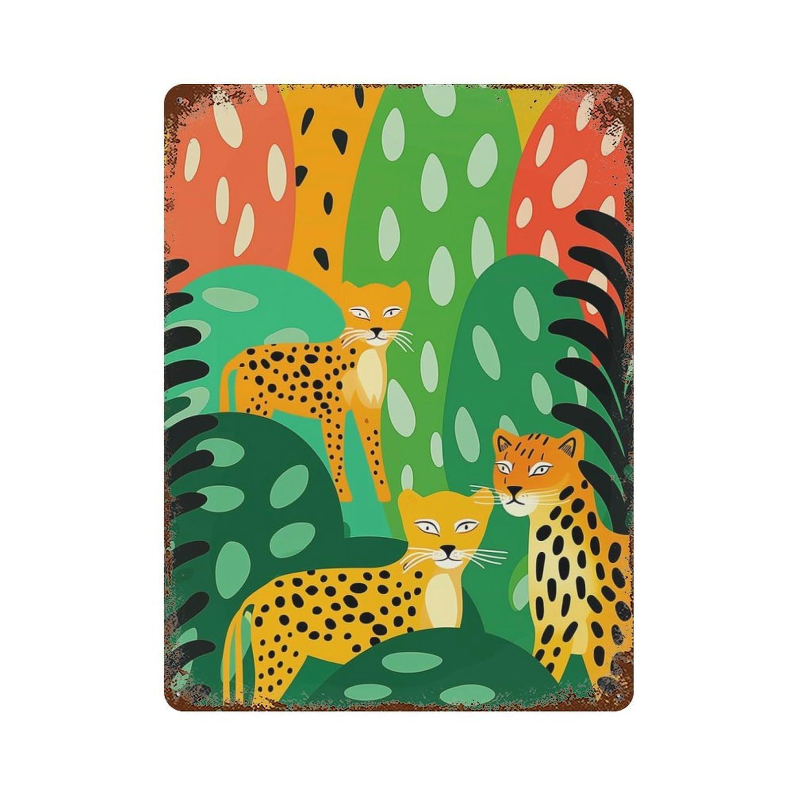 Garage Style Leopards Gazing Rusty Metal Tin Sign 15.7"x11.8", Shabby Chic Decor for Bar And Workshop