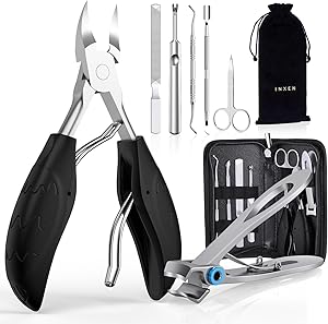 INXEN Profi Nagelschere Set, Edelstahl Maniküre Nagelknipser, Scharf Nagelknipser für Dicke & Eingewachsene Fußnägel,7 Pcs Pediküre Set Nagelschere Fussnägel mit Nagelzange & Nagelhautschere,Schwarz