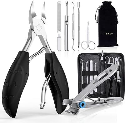 INXEN Profi Nagelschere Set, Edelstahl Maniküre Nagelknipser, Scharf Nagelknipser für Dicke & Eingewachsene Fußnägel,7 Pcs Pediküre Set Nagelschere Fussnägel mit Nagelzange & Nagelhautschere,Schwarz