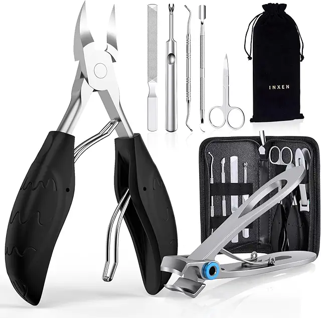 INXEN Profi Nagelschere Set, 7 Pcs Pediküre & Maniküre Set für Dicke & Eingewachsene Nägel, Schwarz