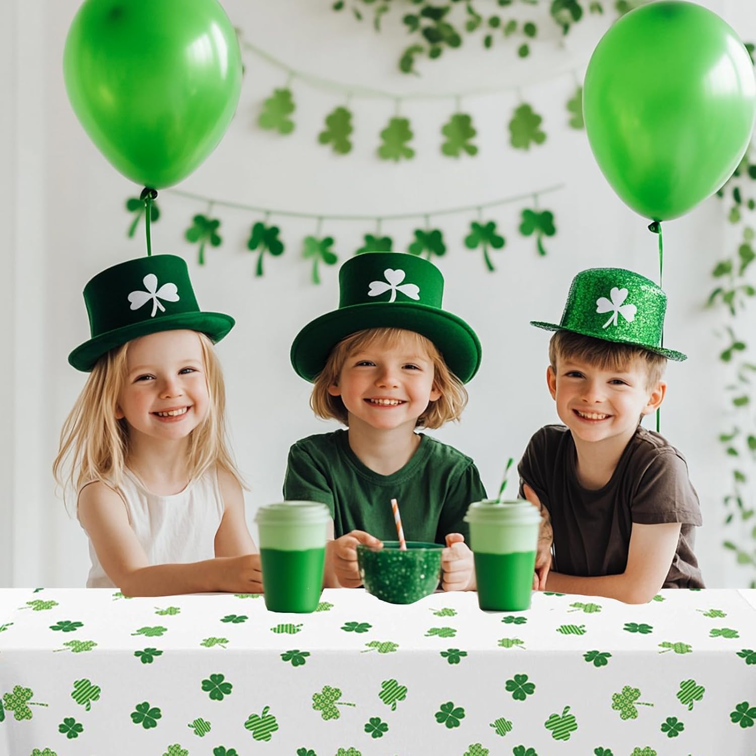OQOQ St Patricks Day Tablecloth (2 Packs) - 54x108 inches St Patricks Day Party Decorations Shamrock Clover Table Cloth Disposable Plastic Rectangle Table Cover for Luck Irish Holiday Party image 4
