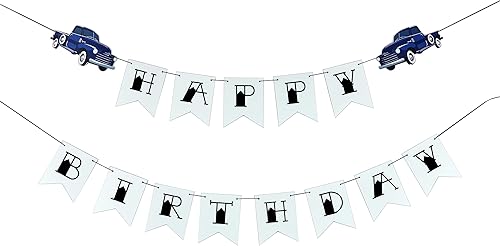 Cartel de cumpleaños de camión vintage de los años 50 color azul Cartel clásico de feliz cumpleaños para niños, niñas, niños y adultos