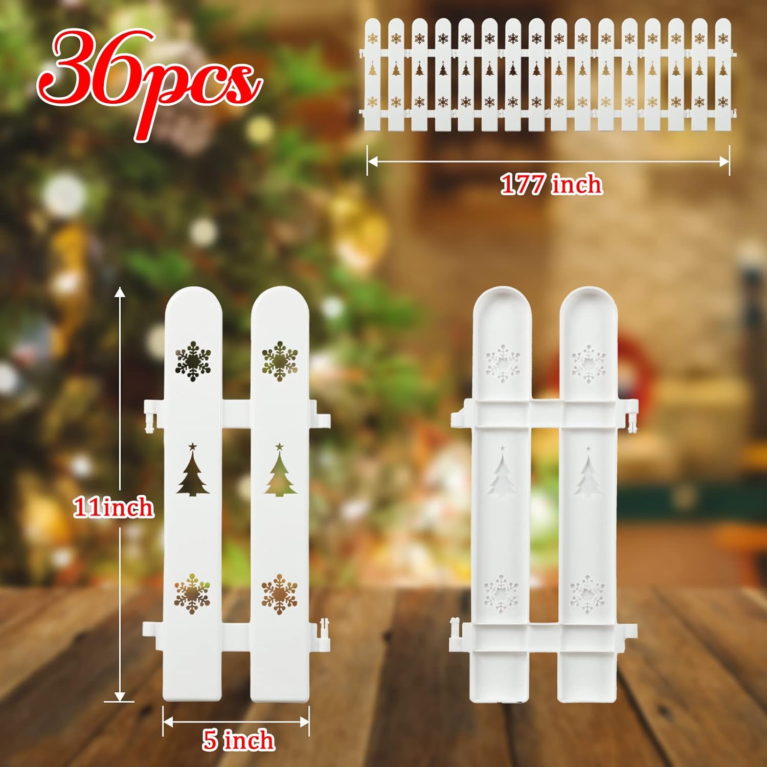 Christmas Tree Fence Decorative, 36PCS Thick White Plastic Picket Fence for Christmas, Garden, Wedding, Party, Indoor Decoration