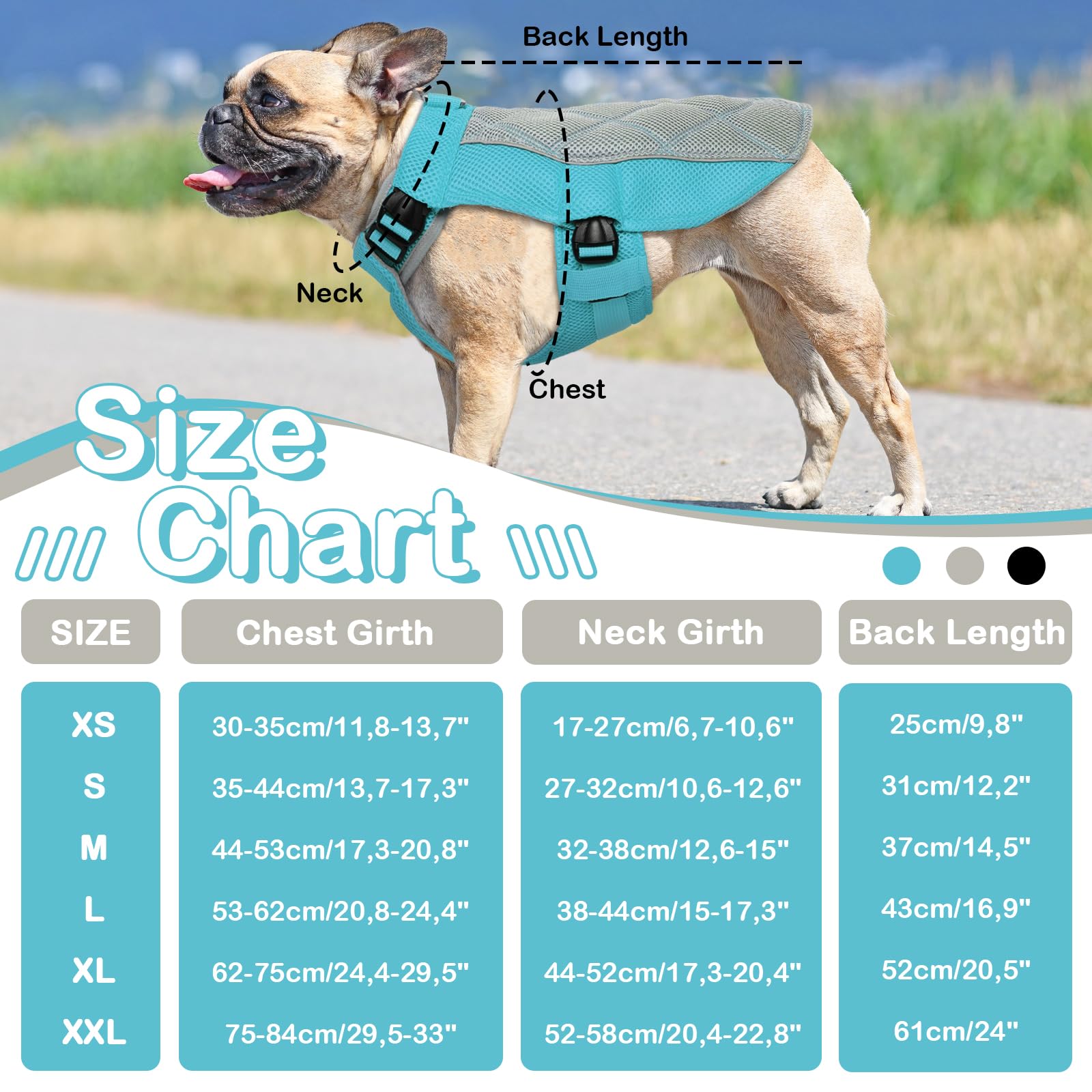 Gilet Rafraichissant pour Chien, Manteau Confortable de Refroidissement Respirant Harnais pour Journées Chaudes d'Eté, Bleu S