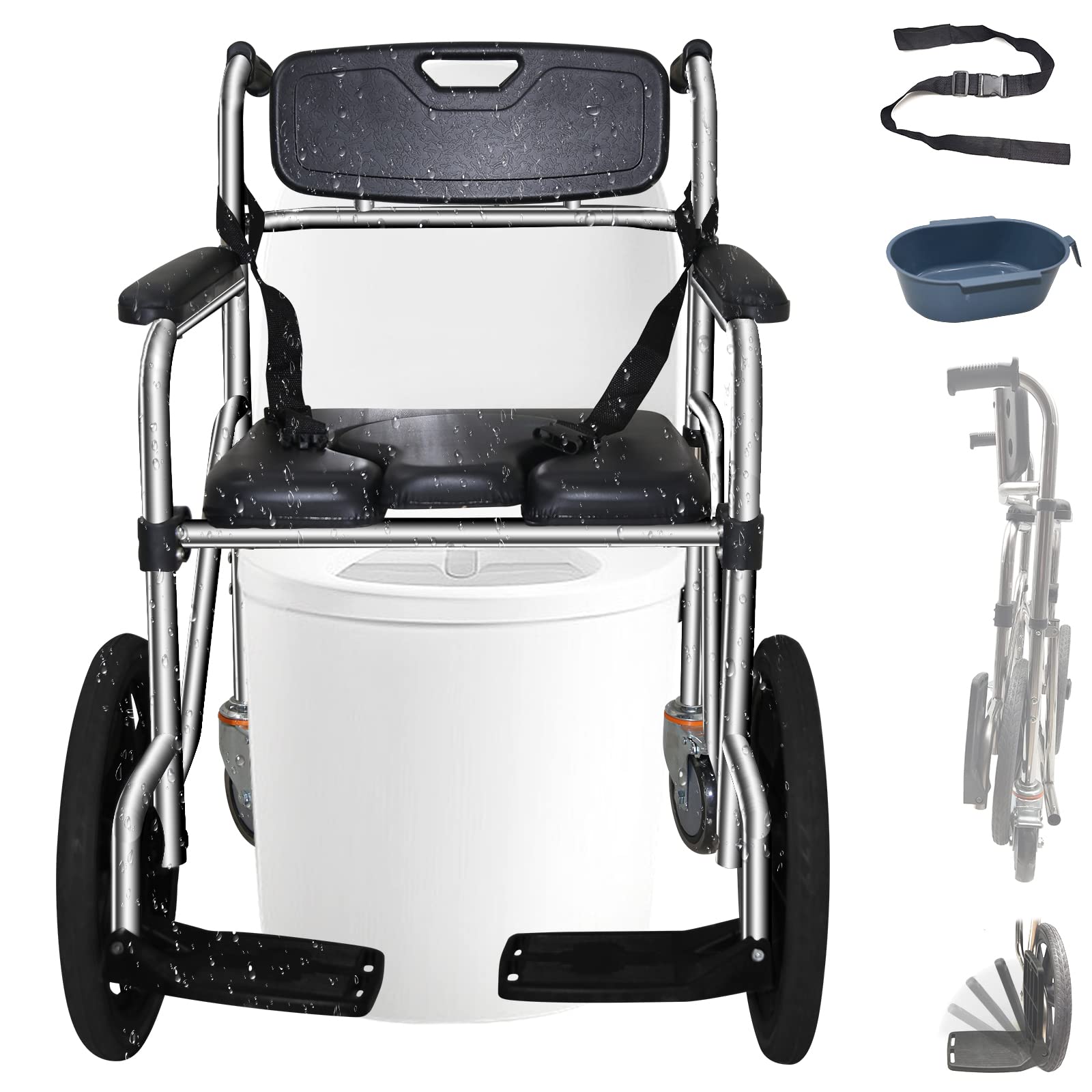 Shower Chair with Wheels, Foldable Rolling Shower Chair for Elderly