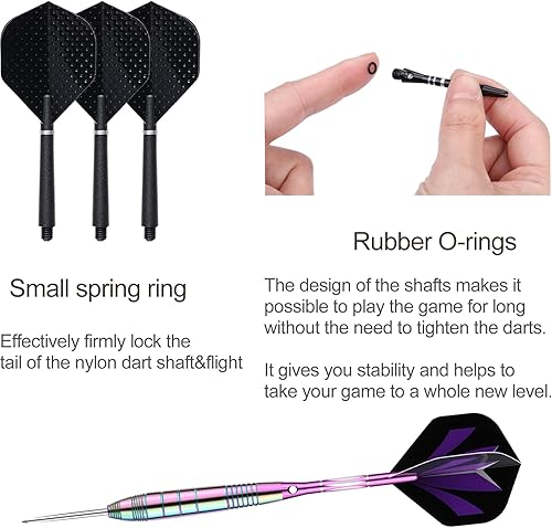 Miniatura 5 de sanfeng Juego de dardos de punta de acero para diana, dardos profesionales de latón, punta de metal, ejes de nailon de aluminio negro y morado, 9