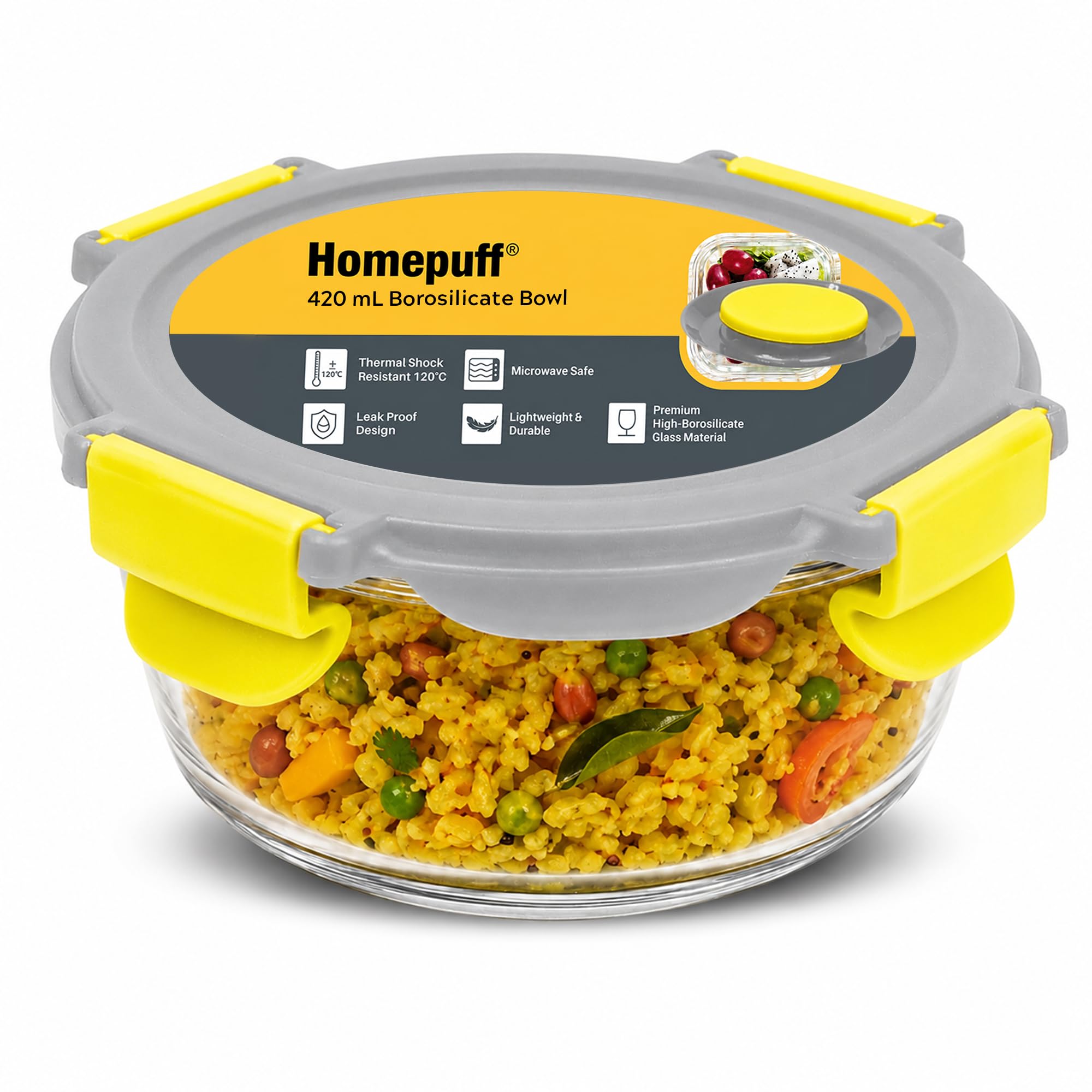 Home Puff Glass Lunch Box - Leakproof & Stackable -14