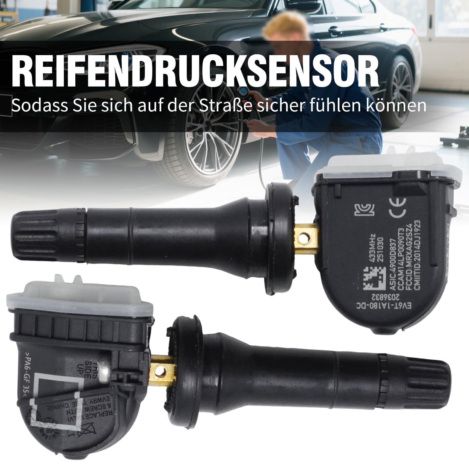 2036832 TPMS Lot de 4 capteurs de pression des pneus de rechange pour Ford Ecosport, Focus, Fiesta, Mondeo, Ranger, remplace 1862980, 2318530