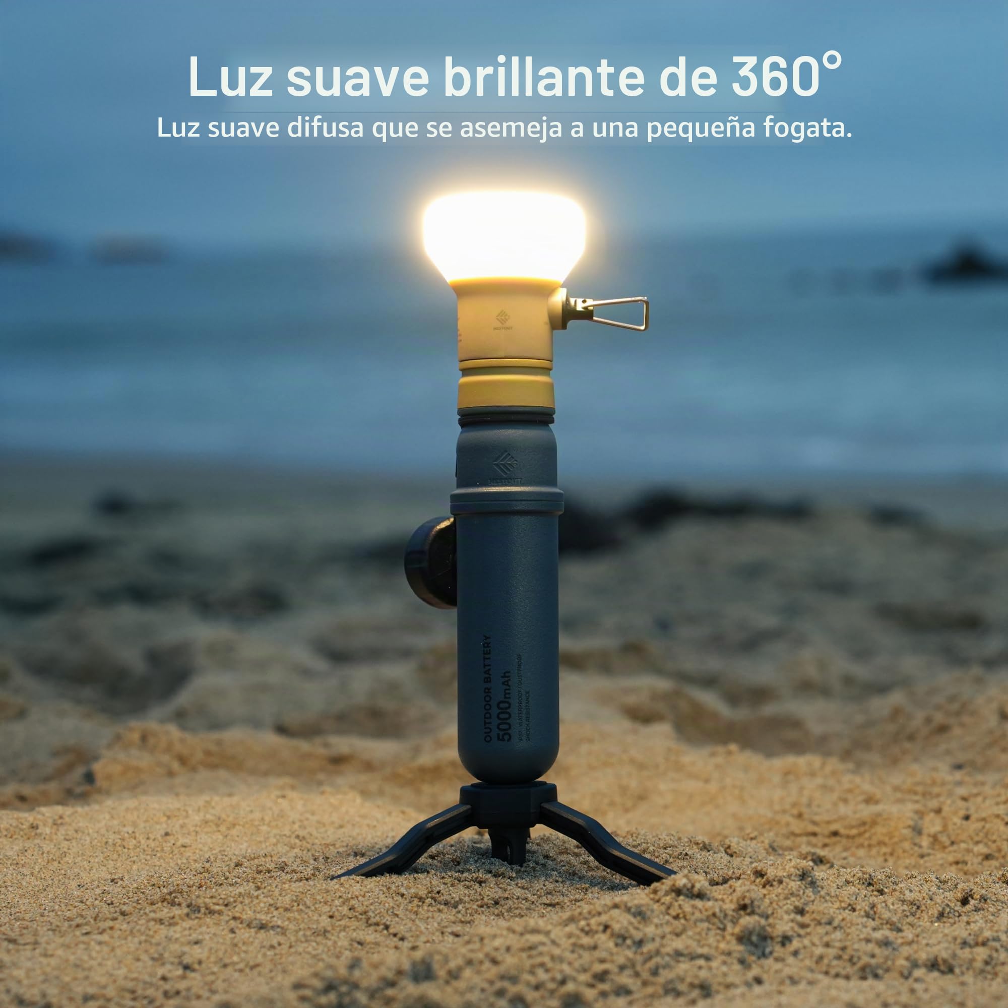 ELECOM NESTOUT - Linterna LED para acampar al aire libre con mini trípode, luz LED suave regulable alimentada por USB, IP44, resistente al agua, al polvo, 10-350 lúmenes, lámpara portátil para banco