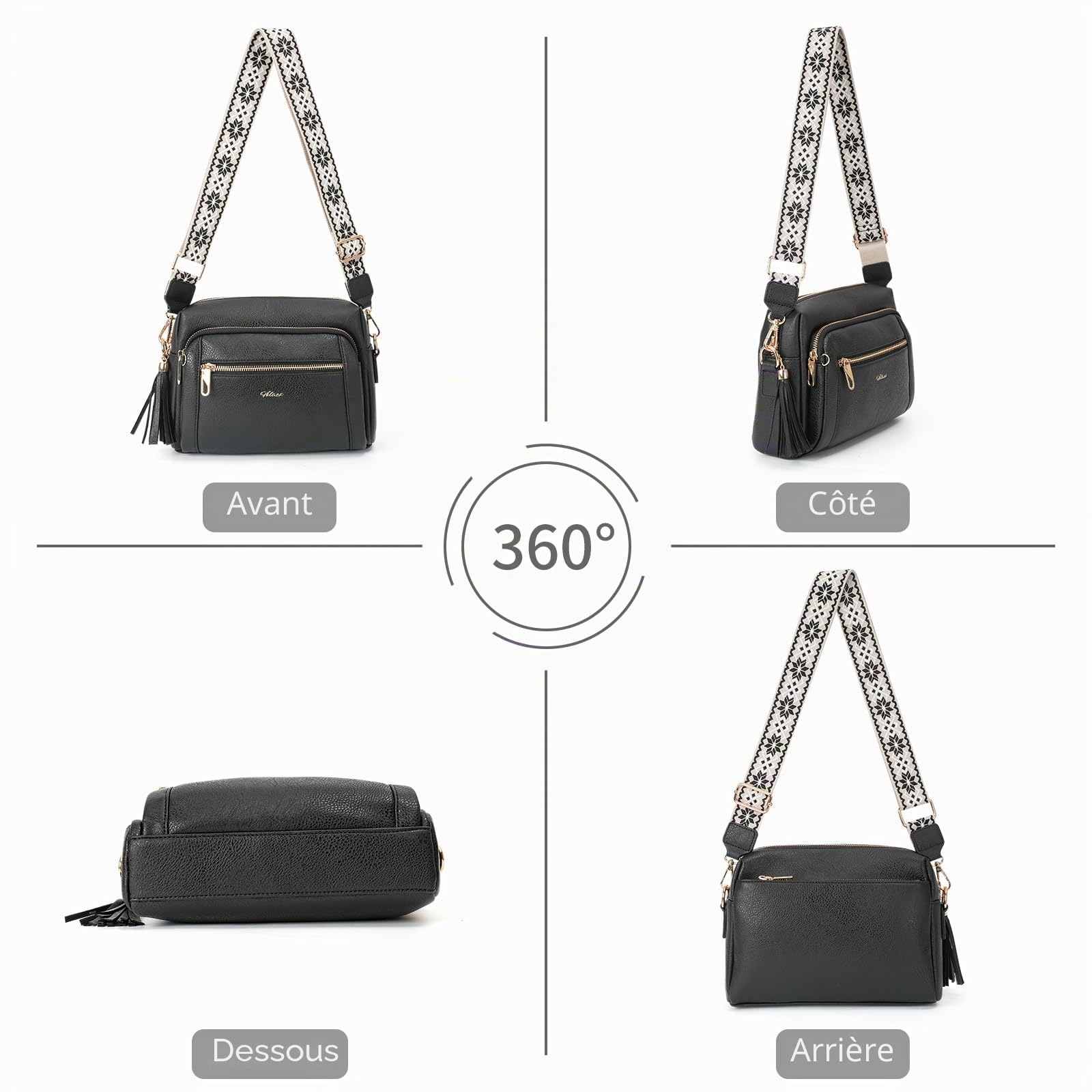 Sacs Bandoulière Femme avec Antivol, Sac a Main Femmes Bandoulieres 4 Compartiments, en Cuir PU avec Sangle Réglable et Large Amovible