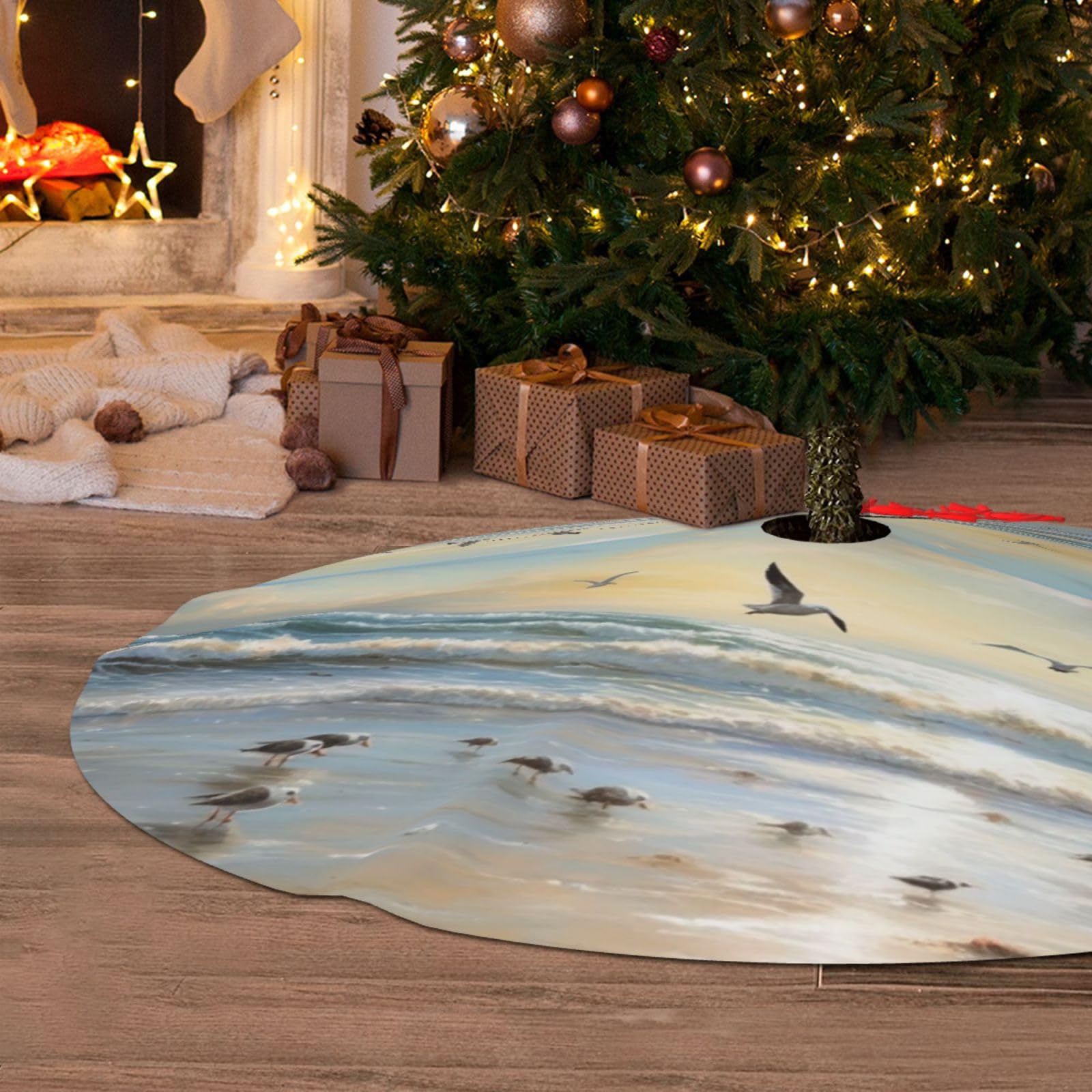 Jupe de sapin de Noël peluche douce 121,9 cm tapis base décorations intérieur extérieur