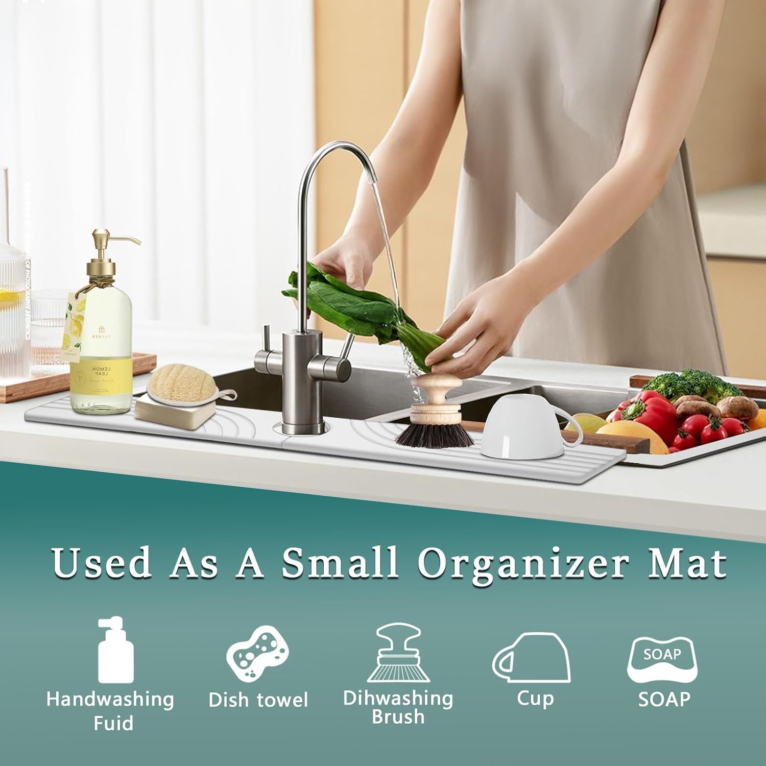 Kitchen Sink Diatomite Splash Guard - Fast-Drying Anti-Slip Diatomite Sink Protector, Stone Absorption Tray for Bathroom Countertops (White, 23.6" x 3.9" x 0.4")