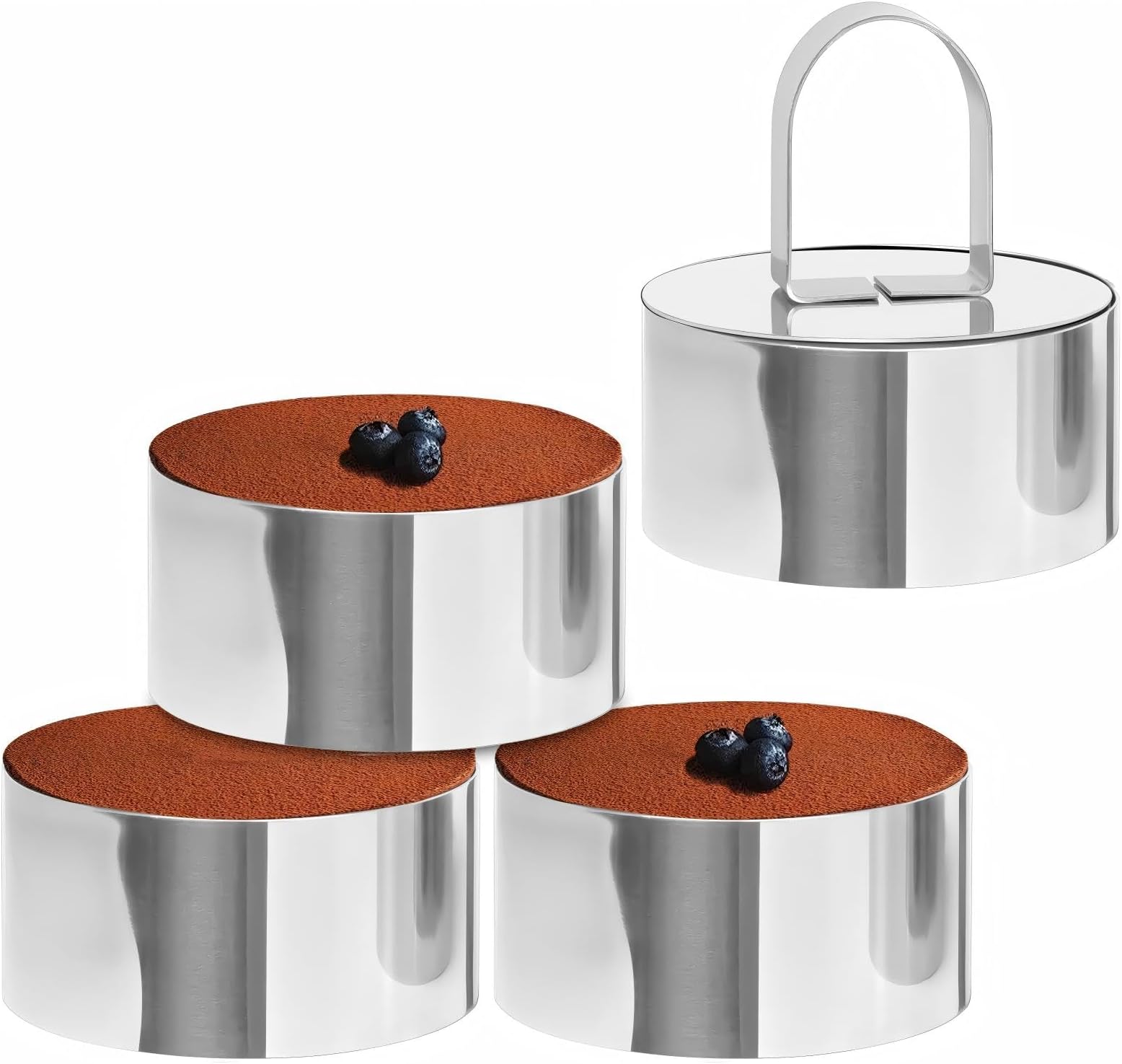 4-Pack 3 Inch Stainless Steel Baking Ring Molds with Pusher - Professional Food Ring Mold for Cooking & Baking, Easy Release Crumpet Rings, Dishwasher Safe & Leak-Proof Silver Kitchen Tools