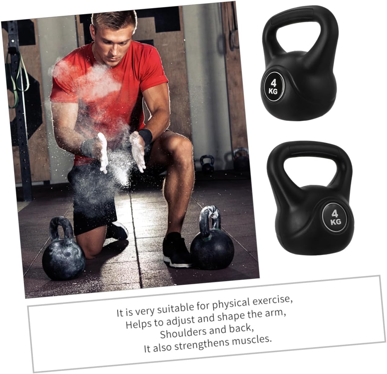 ABOOFAN Plastic Kettlebell Weight 4kg Black, Household Fitness Accessory for Strength Training, Arm Muscle Exercise Equipment for Home Workout and Deep Squat