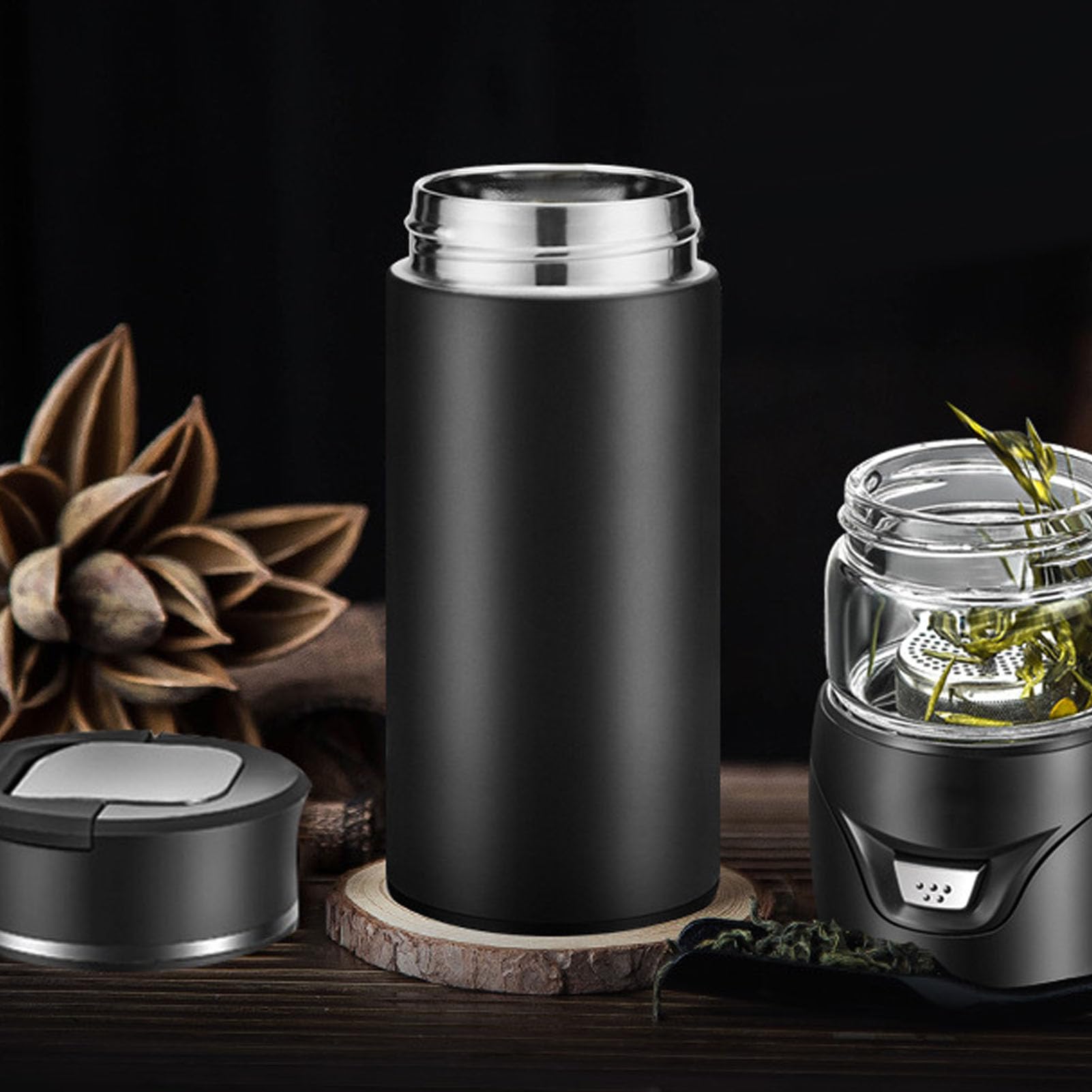 Taza de Viaje para té, Botella de té de Acero Inoxidable con Infusor, Diseño de Doble Pared, Elegante Juego de Tazas para un Aislamiento Duradero (BROWN)