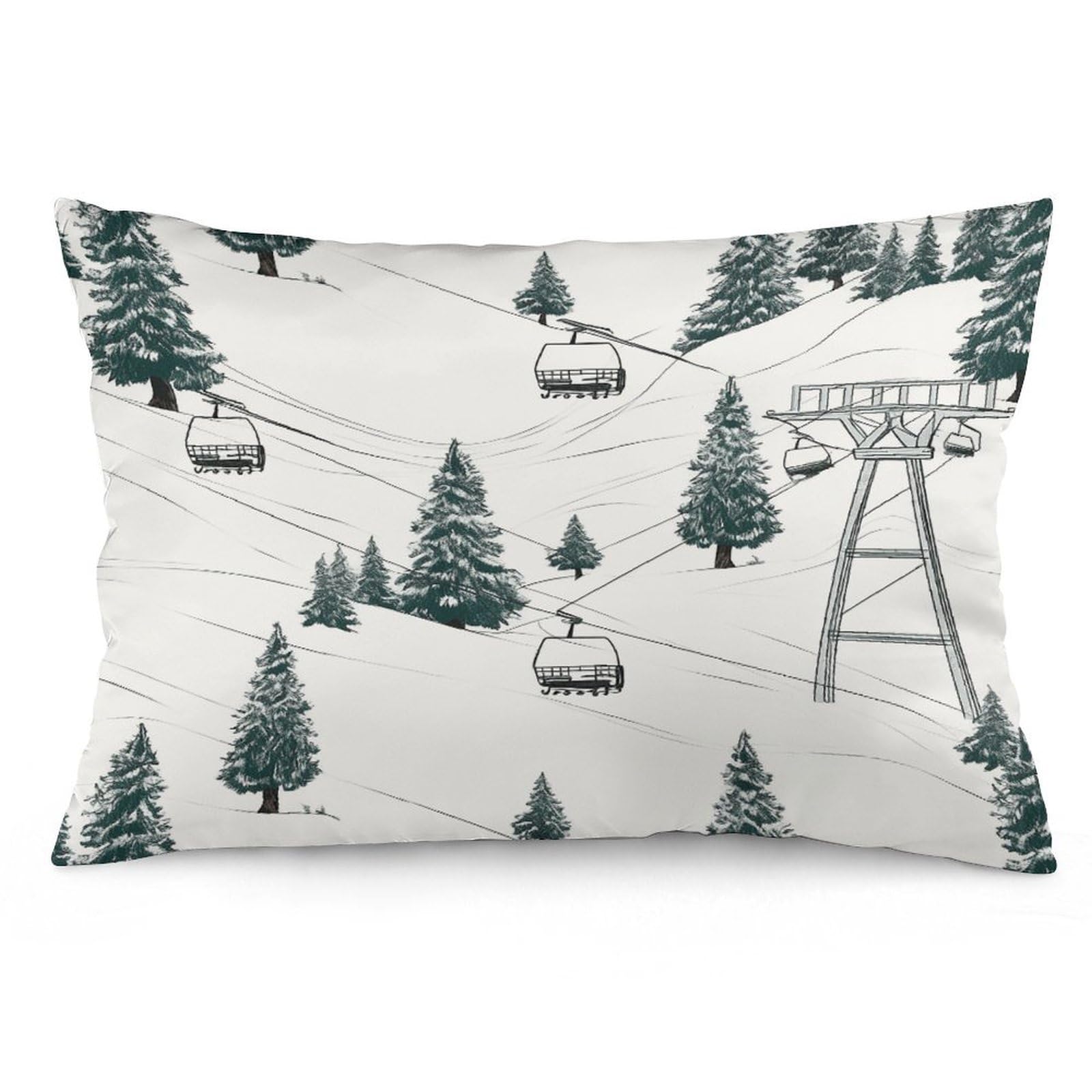 Ski Lift with Fir Tree Throw Pillow Covers with Silent Zipper Polyester Pillow Protectors Removable Pillow Cases Soft Pillowcase Cozy Pillow Sham Cushion Cover for Sofa Car Bed 20"x30"