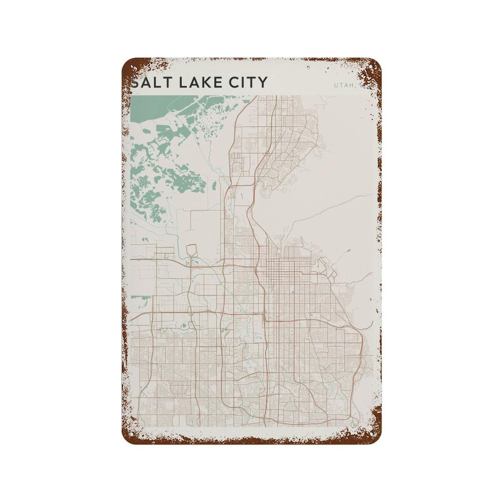 xiaoxiaoshen Salt Lake City Map Utah Travel Gift Farmhouse Decor Wall Decor Art Metal Tin Poster Modern Home Decor Art Home Bar Shop Decorations Vintage Sign 30x20cm