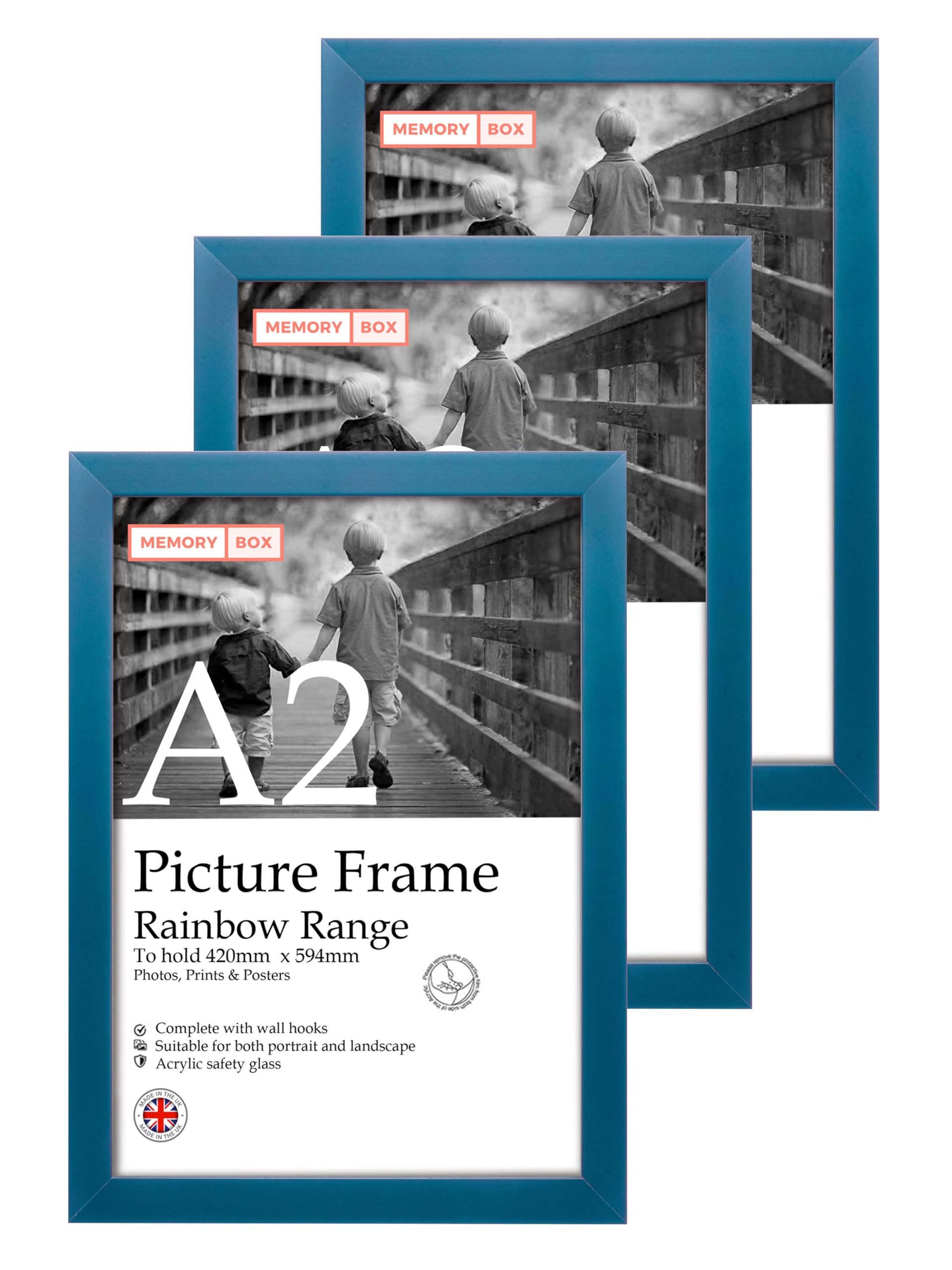A2 Blue Picture Frame Set of 3, Perfect for Displaying A2 Picture Gallery Walls, Posters, Photos, Artwork, or Prints, Blue