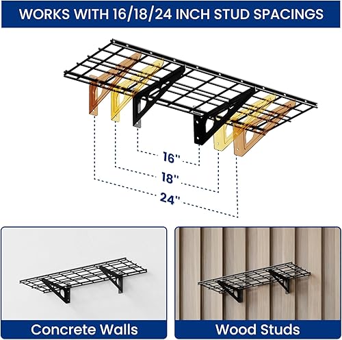 Vista 33 de FLEXIMOUNTS Estantería de pared de garaje, 1 x 4 pies, incluye 6 ganchos para bicicleta, sistema de organización de garaje con ganchos para Negro