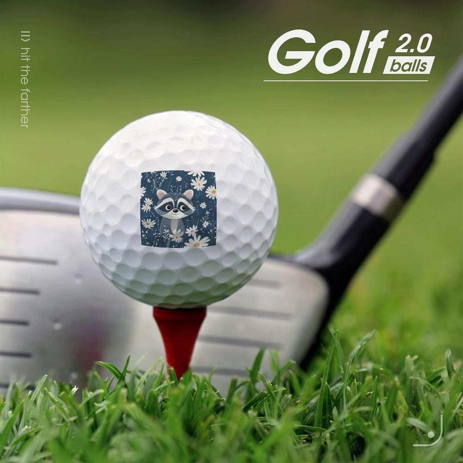Raccoon and Daisy Flowers Standard Golf Balls Performance Golf Distance Ball Gift for Golfers