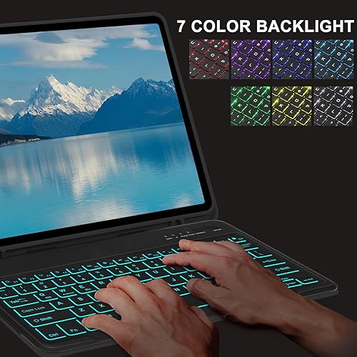 Miniatura 4 de FARYODI Funda para iPad Pro 12.9 con teclado  Inalámbrico desmontable, retroiluminación de 7 colores, soporte para lápices, parte trasera de TPU