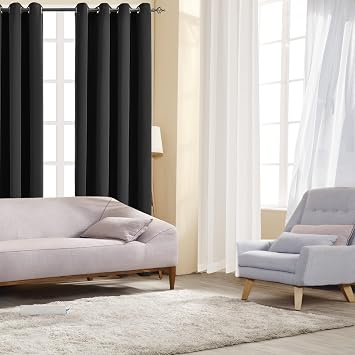 Blackout Curtains 52 W x 84 L inch Long and Jacquard 2 Panels Set Sheer Curtains