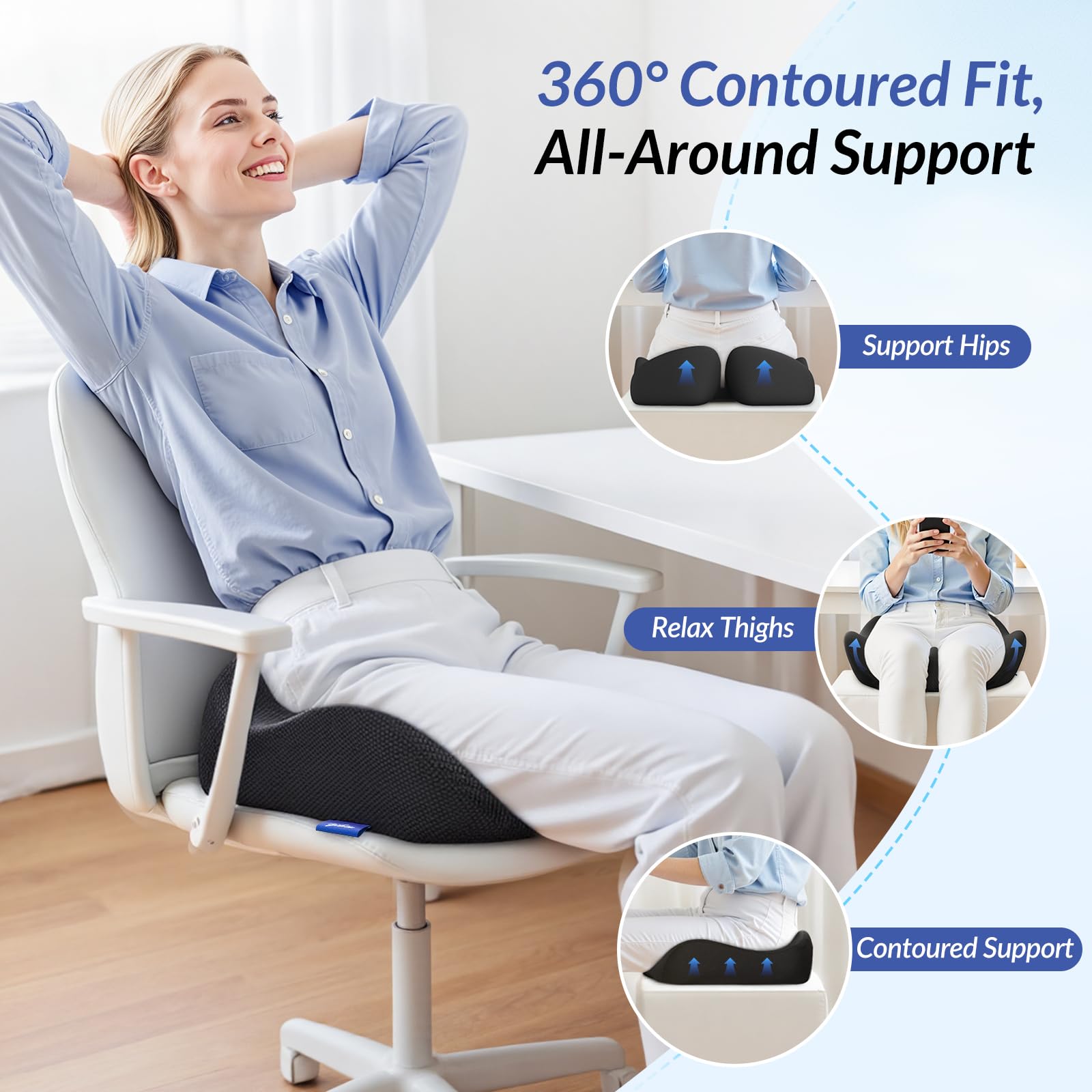 ZIKEE Pioneering Seat Cushion for Pressure Relief Ergonomic Office Chair Cushion for Sciatica Back Hemorrhoids Tailbone Pain Relief — view 4