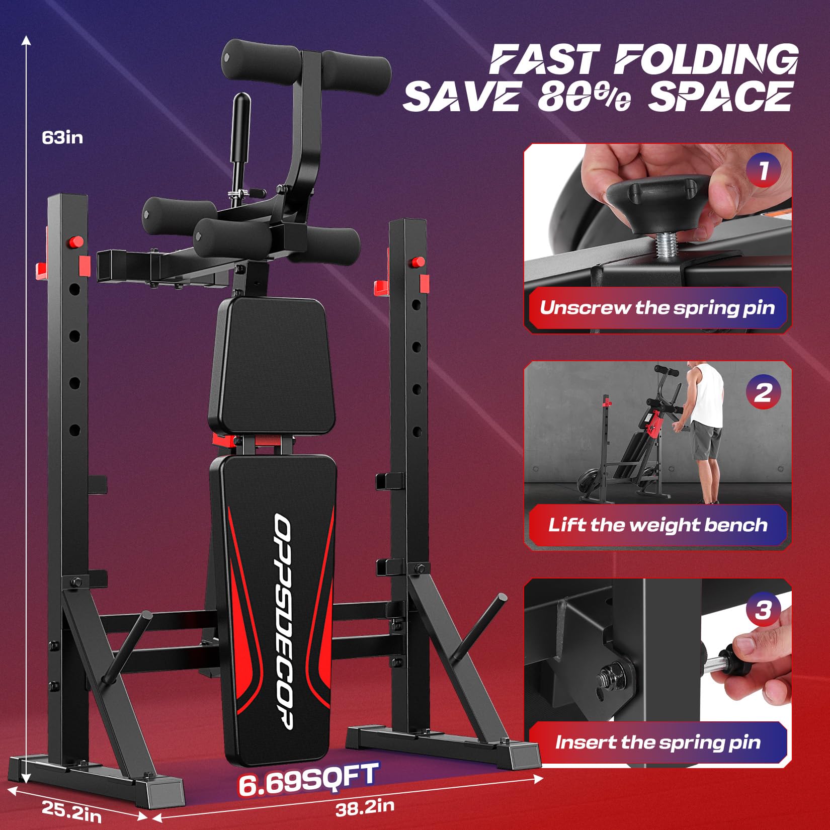 900 LBS Weight Bench Set with Squat Rack, Adjustable Bench Press Set with Leg Extension and Leg Curl, Foldable Flat/Incline/Decline Workout Bench for Home Gym