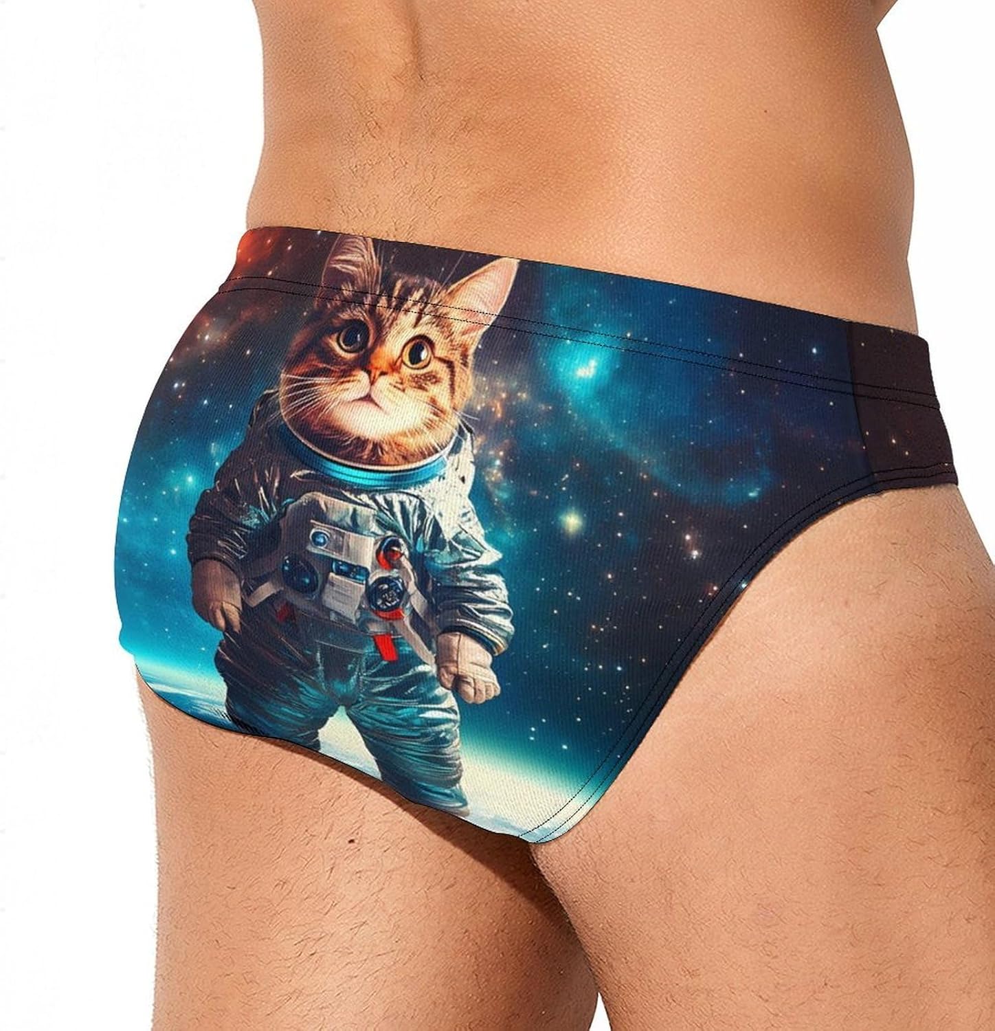 Astronaut Cat Galaxy-Spacees Men's Swimsuit Brief Sexy Bikini Briefs Retro Printed Swimwear Quick Dry Swimming Trunks Large