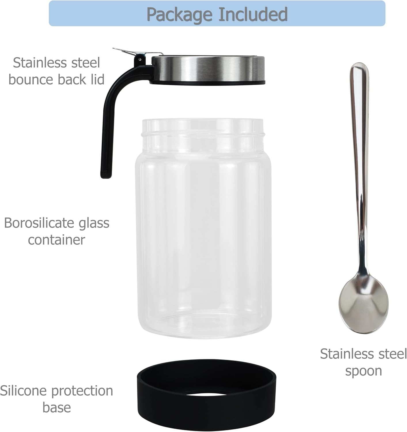 EIKS Clear Glass Condiment Jars with Lids and Spoons, 450ml/14.5oz