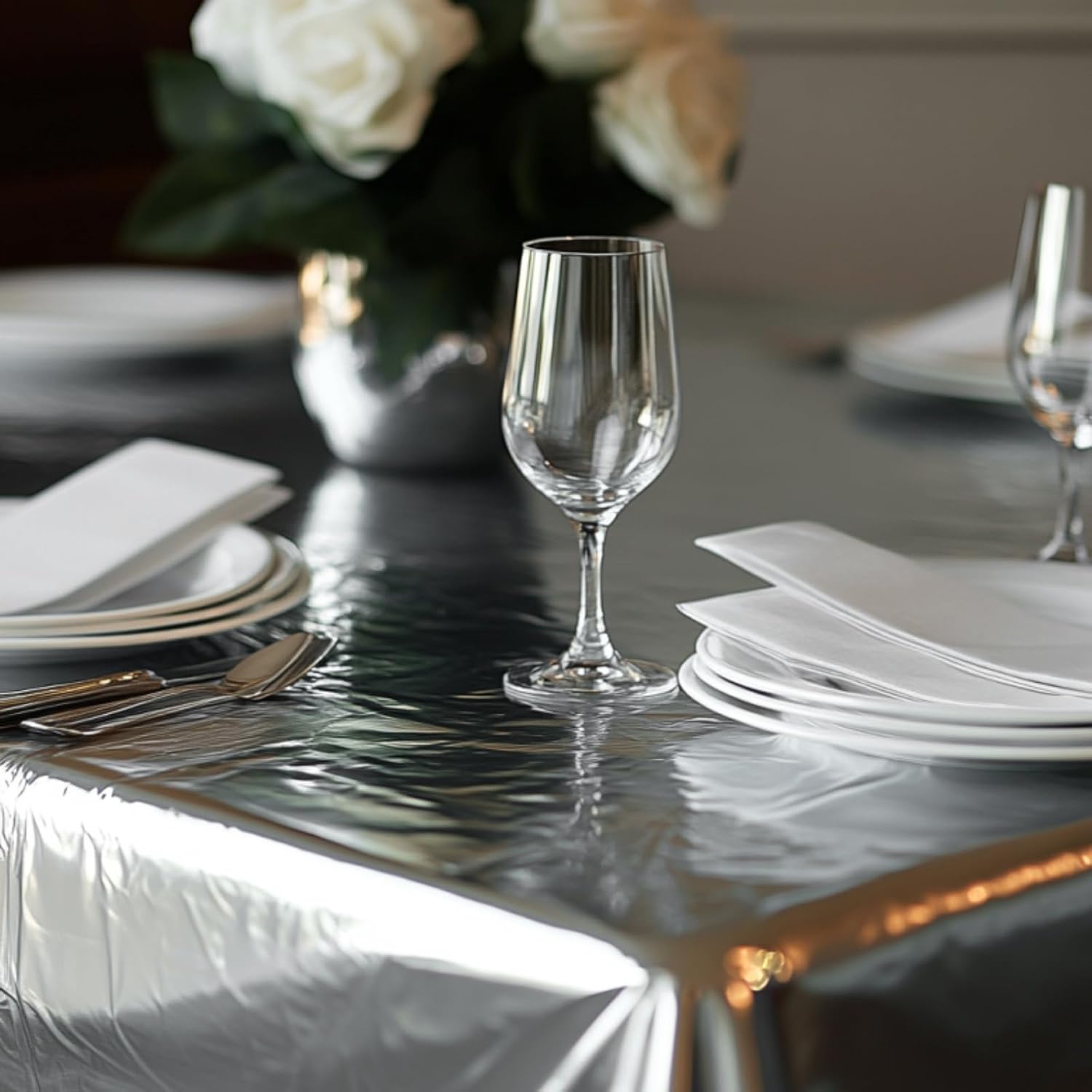 PartyWoo Silver Foil Table Cover 3pcs 54 X 108 Inch Rectangle Tablecloth