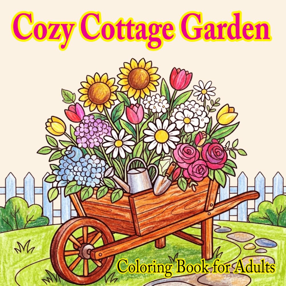 Cozy Cottage Garden: 50+ Single-Sided Pages | Thick Bold Outlines | Perfect Gift for Ages all