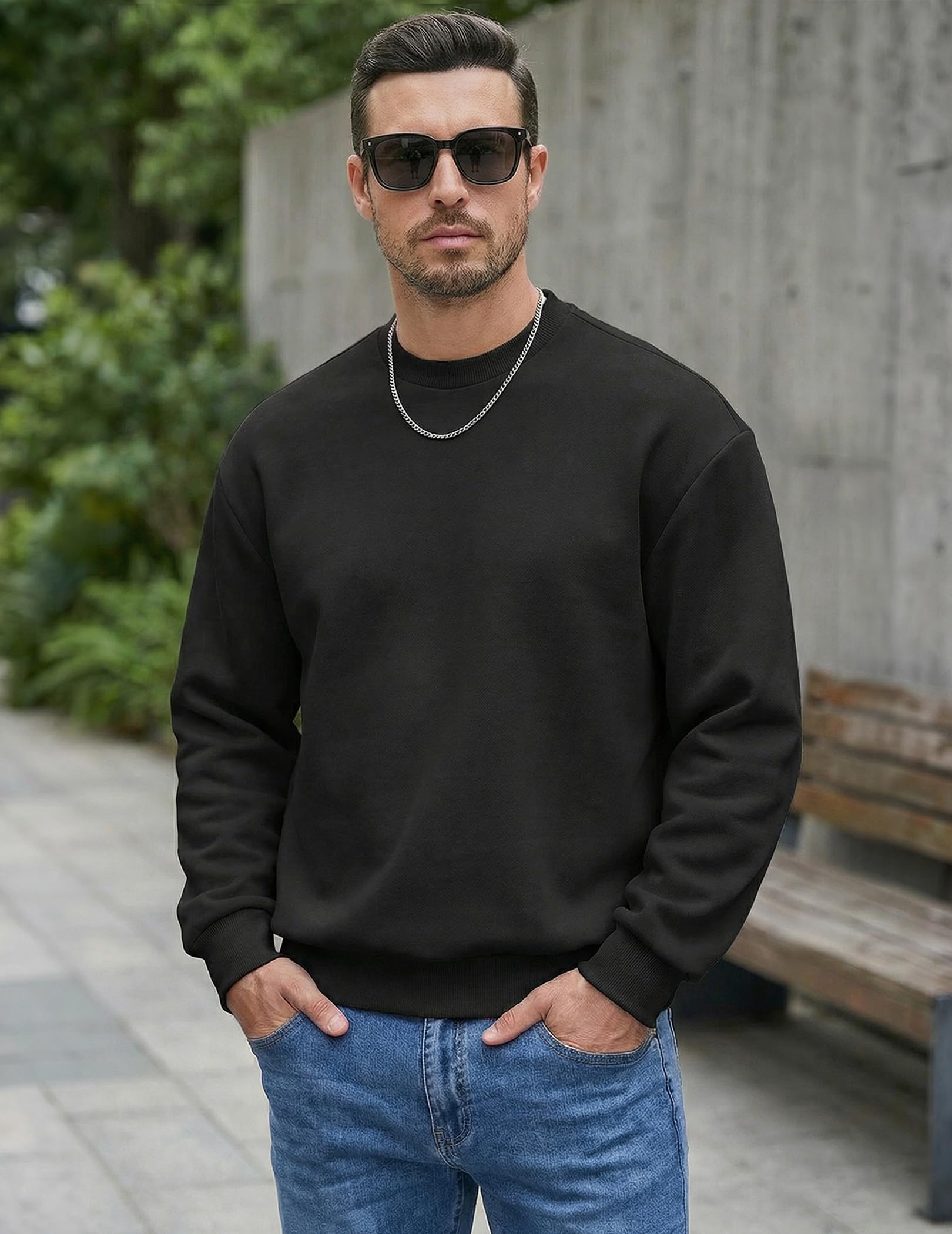 JMIERR Sweatshirt Herren Baumwolle Rundhals Hoodie Pullovers Winter Männer Soft Langarm Sweatshirts Loose Fit