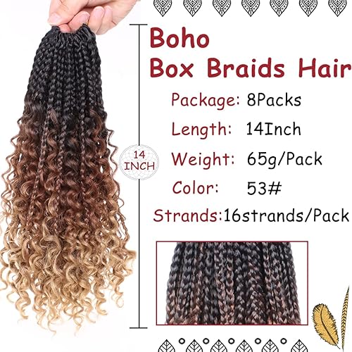 Miniatura 2 de Beverlee Trenzas bohemias de 14 pulgadas, 128 hebras de pelo sintético de ganchillo preenlazadas para mujeres negras, trenzas bohemias con extremos