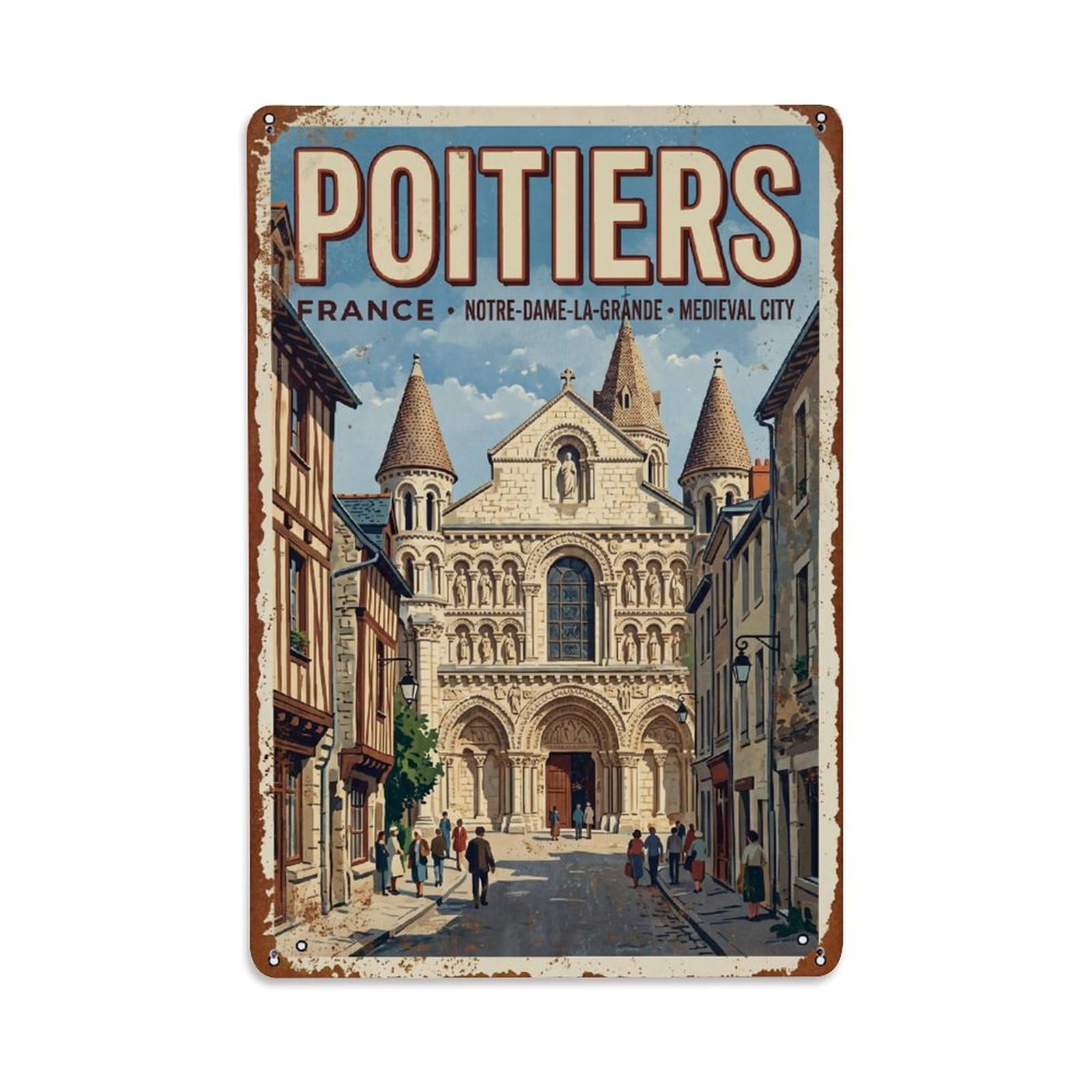 Cmhok Vintage Style Vintage Travel Poitiers France Metal Tin Sign Wall Decor For Cafe, Club, Garden Metal Poster 8X12inch