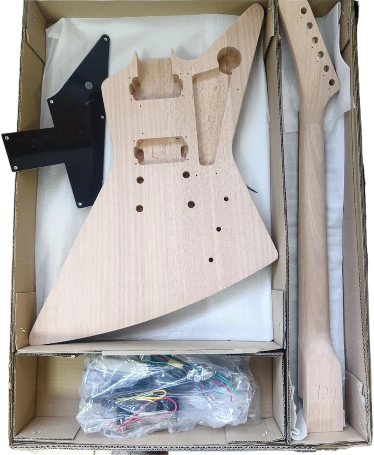 DIY Explorer Electric Guitar Kit Maple Neck Mahogany Body Guitar Building Set